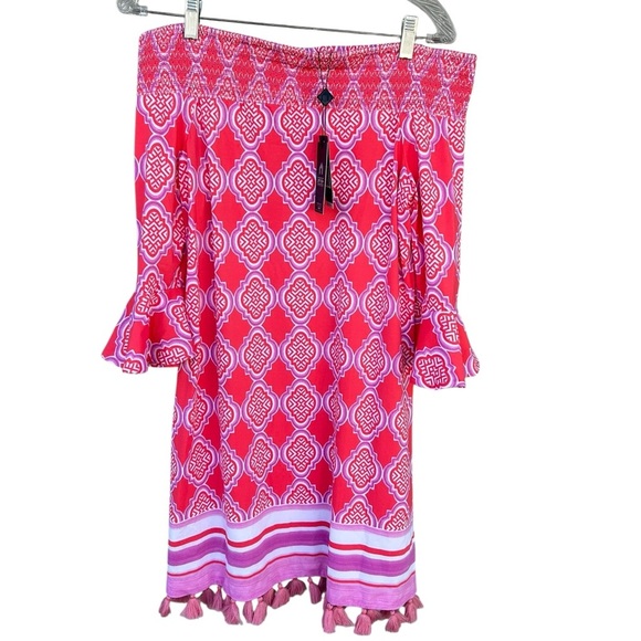 NWT Cabana Life UPF Sun Protection Coral Geo Smocked Dress Cover Up - Size Small - Picture 6 of 15